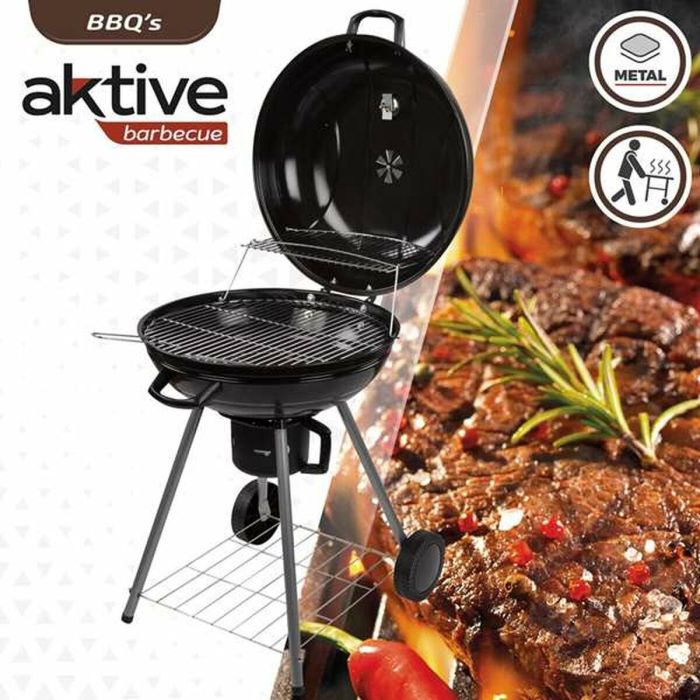 Barbacoa de Carbón con Ruedas Aktive Aluminio Metal esmaltado textileno 57 x 86 x 57 cm Negro 1 Barbacoa de Carbón con Ruedas Aktive Aluminio Metal esmaltado textileno 57 x 86 x 57 cm Negro 1