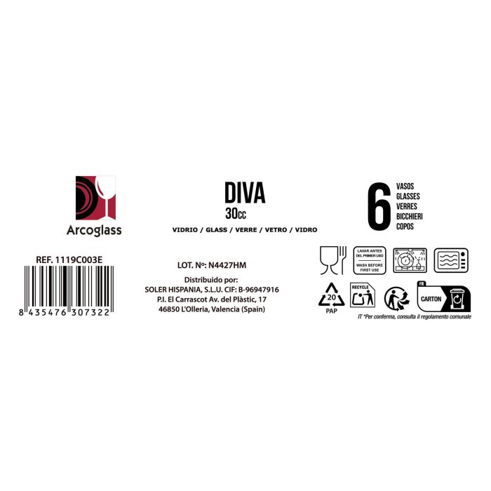 La Mediterranea Set 6 Chupitos Diva 30 cc ø4.4x7 cm 8