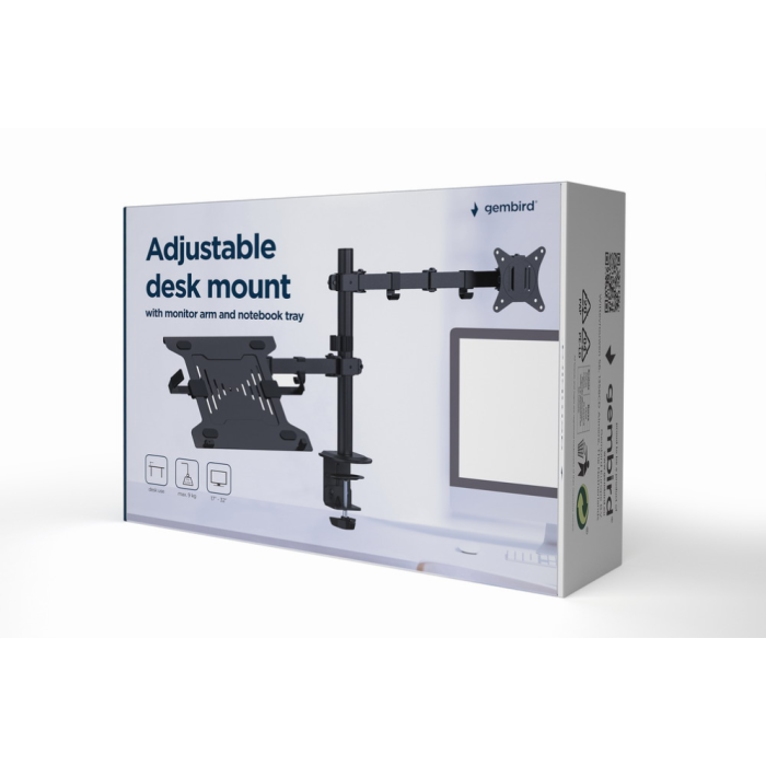 GEMBIRD MA-DA-03 Soporte de Mesa con Brazo para Monitor y Portátil hasta 32" Escritorio Negro