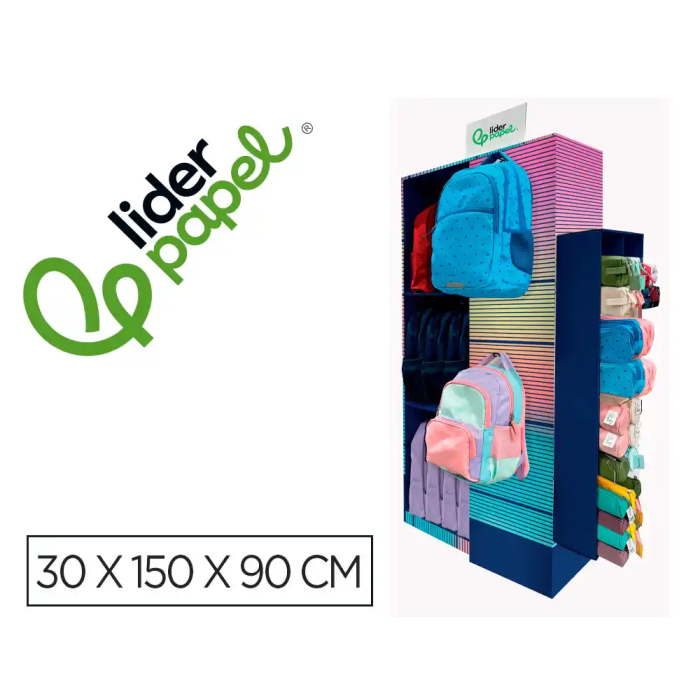 Liderpapel Expositor de Suelo para Mochilas y Estuches Portatodo con 77 Unidades Surtidas 30x150x90 cm 0 Liderpapel Expositor de Suelo para Mochilas y Estuches Portatodo con 77 Unidades Surtidas 30x150x90 cm 0