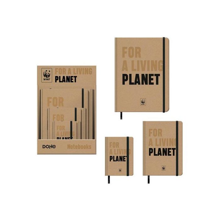 Cuaderno Dohe For A Living Planet Tapa Dura 96H 80Gr. Liso Marron Kraft Con Goma Negra Expositor De 12 (4X A4, 4X A5, 4X A6)