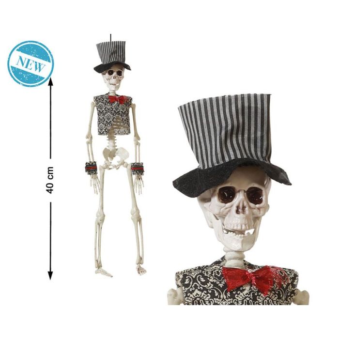 Figura Decorativa Esqueleto de Novio con Sombrero de Copa - 40 cm - Ideal Bodas Góticas o Halloween Sofisticado