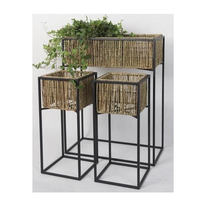 Macetero Balines DKD Home Decor Negro Natural 26.5 x 69 x 53.5 cm Set de 3