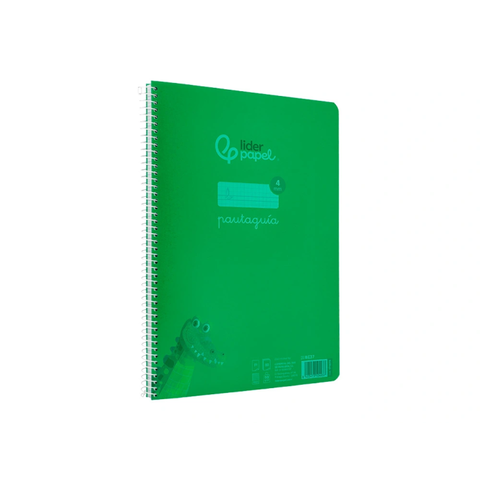 Liderpapel Cuaderno Espiral A4 Pautaguía Tapa Plástico 80 Hojas 90gr Cuadro Pautado 4mm Con Margen Color Verde 4