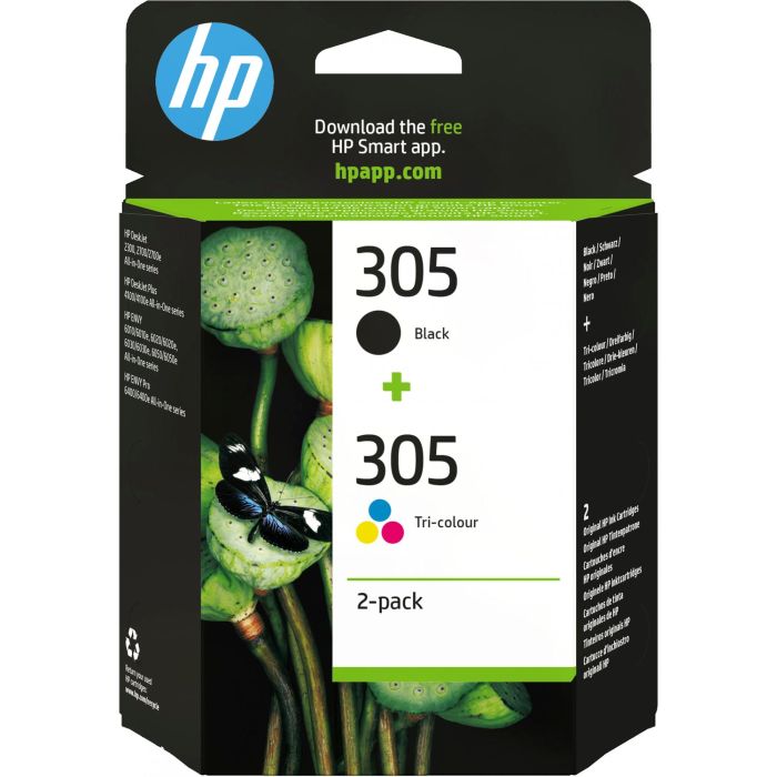 HP Nº 305 Pack Tinta Negro y Tricolor para Deskjet 2320, 2700 Series, Plus 4100 Series, Envy 6000 Series, Pro 6400 Series