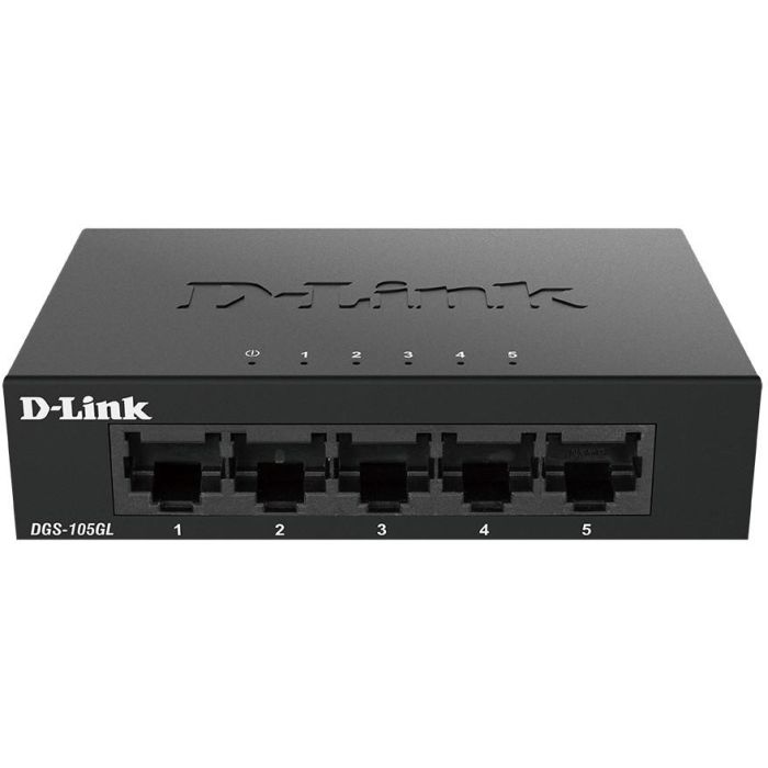 D-Link DGS-105GL Switch de Red Gigabit Ethernet 5 Puertos, 10 Gbps, Plug & Play, Metálico, Silencioso y Eficiente