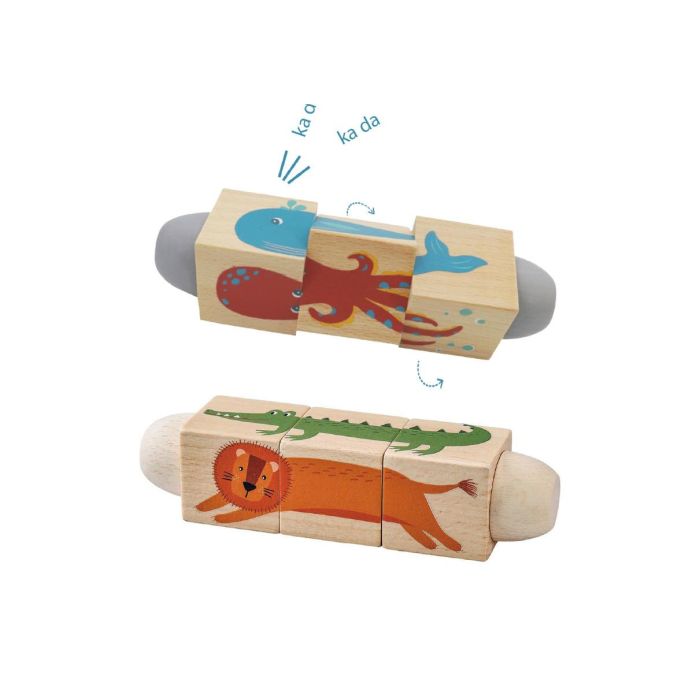 DKD Home Decor Puzzle para Niños de Madera, Naranja Verde, Tema Animal, 12 Unidades Surtidas (4x4x16 cm)