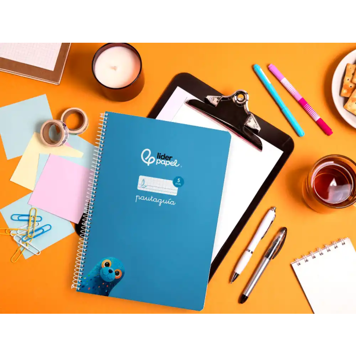 Liderpapel Cuaderno Espiral A4 Pautaguía Tapa Blanda 80 Hojas 75gr Cuadro Pautado 5mm Azul 7