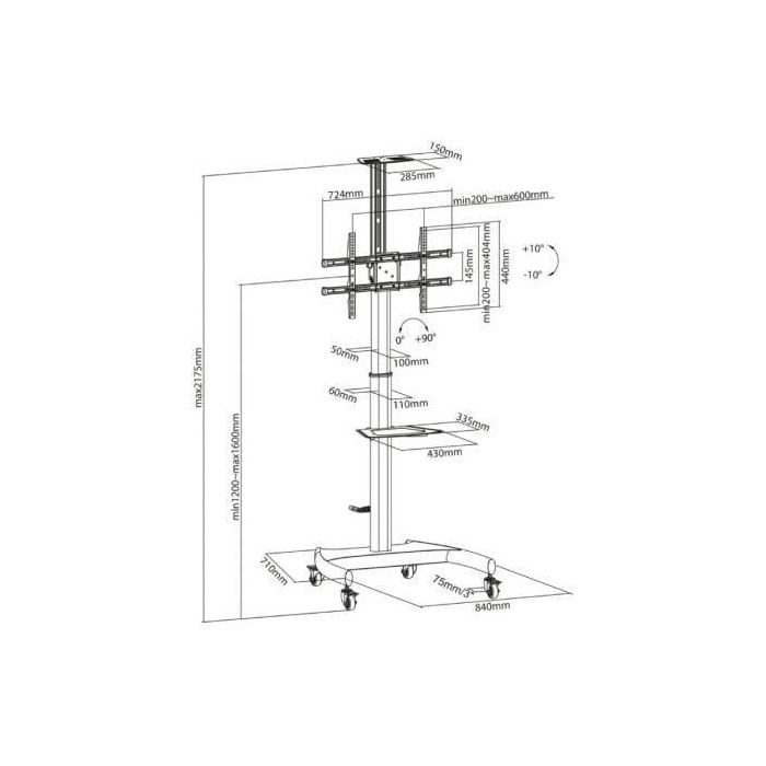 Aisens FT70TE-169 Soporte de Suelo para TV 37-70" con Ruedas, Manivela, Giratorio, Inclinable, 50kg, VESA 600x400, Bandeja DVD, Soporte Cámara, Negro 4 Aisens FT70TE-169 Soporte de Suelo para TV 37-70" con Ruedas, Manivela, Giratorio, Inclinable, 50kg, VESA 600x400, Bandeja DVD, Soporte Cámara, Negro 4