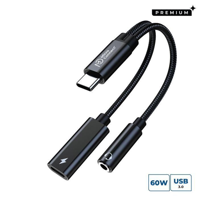 MicroConnect Adaptador USB-C a USB-C PD y Audio Premium, Negro 13cm MicroConnect Adaptador USB-C a USB-C PD y Audio Premium, Negro 13cm