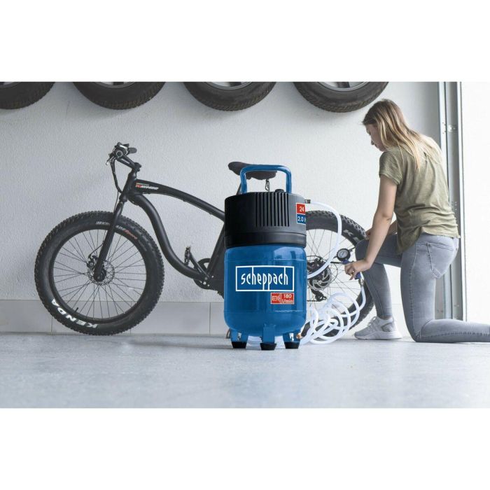 SCHEPPACH HC24V Compresor de aire vertical sin aceite, 24L, 2CV, 10 bar máx., 180 L/min. succión. Ideal para herramientas neumáticas. 2 SCHEPPACH HC24V Compresor de aire vertical sin aceite, 24L, 2CV, 10 bar máx., 180 L/min. succión. Ideal para herramientas neumáticas. 2