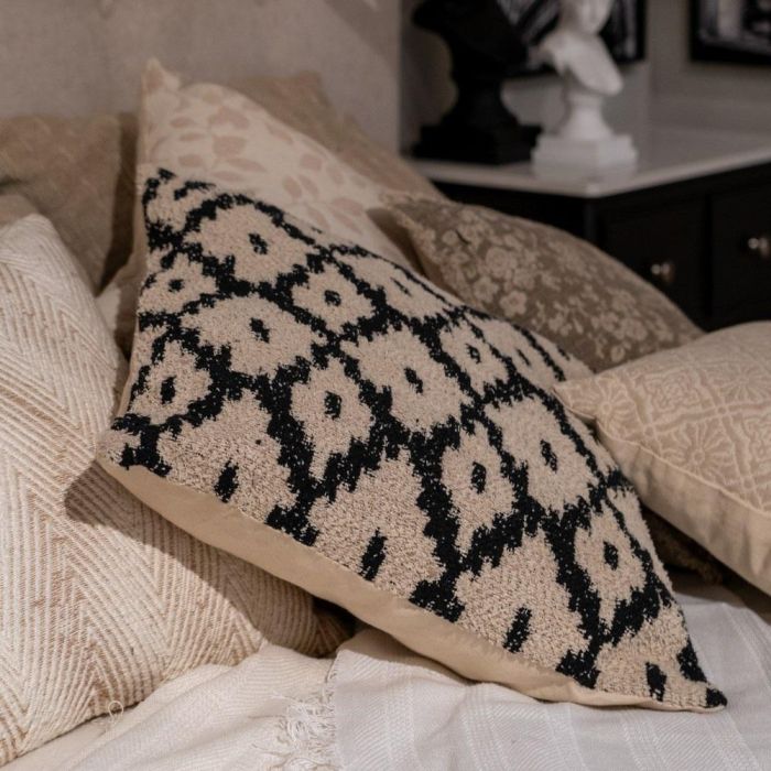 Cojín Blanco y Negro Algodón / Poliéster 45 X 45 cm