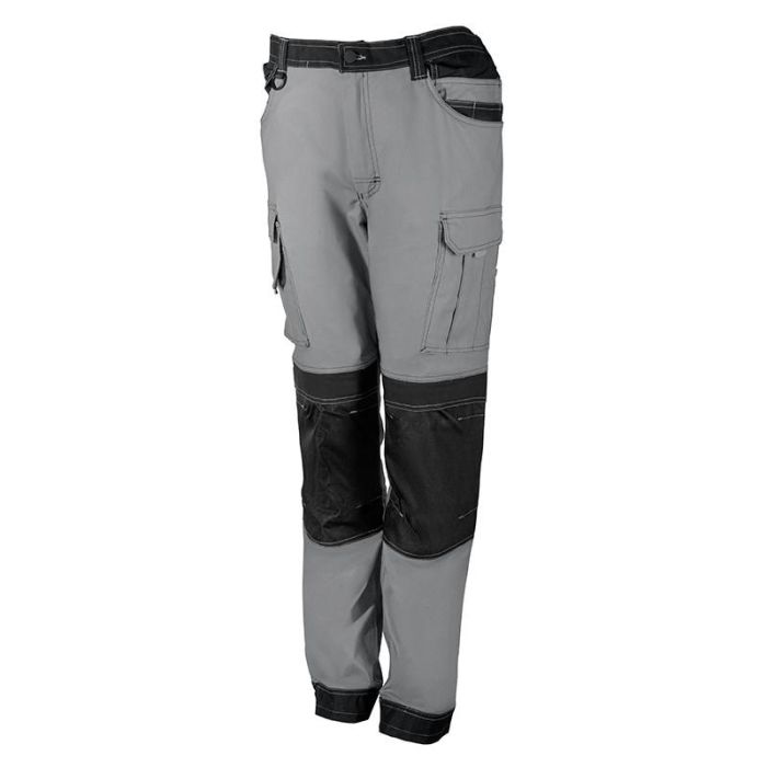 VELILLA Pantalón de Trabajo Bicolor Canvas Stretch Gris Negro con Bolsillos Flotantes, Ideal para Uso Profesional, Talla L