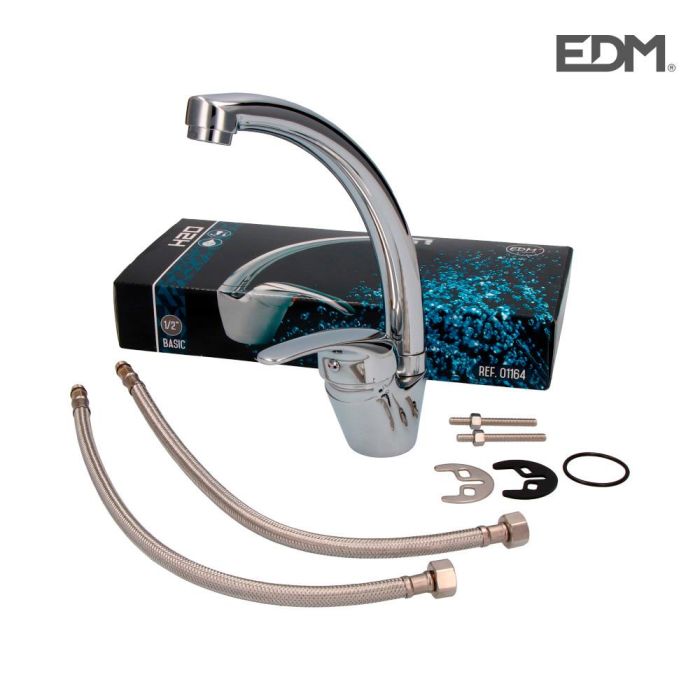 Edm Grifo monomando de cocina caño alto, cromado, cuerpo de latón, 21x25.5 cm 2 Edm Grifo monomando de cocina caño alto, cromado, cuerpo de latón, 21x25.5 cm 2
