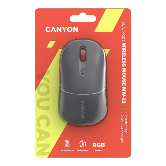 Canyon MW-22 Ratón Óptico 2 en 1 Inalámbrico RF + Bluetooth, 1600 DPI, Ambidiestro, Diseño Ergonómico, Retroiluminación Multi Color, Gris Oscuro 5 Canyon MW-22 Ratón Óptico 2 en 1 Inalámbrico RF + Bluetooth, 1600 DPI, Ambidiestro, Diseño Ergonómico, Retroiluminación Multi Color, Gris Oscuro 5