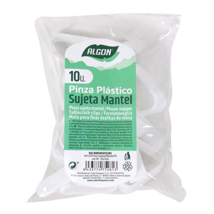 Set de 10 pinzas para mantel Algon (24 Cajas) 1 Set de 10 pinzas para mantel Algon (24 Cajas) 1