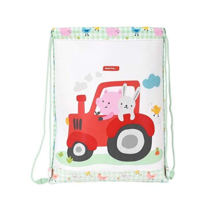 Bolsa Mochila con Cuerdas Safta Granja Blanco Verde 26 x 34 x 1 cm Bolsa Mochila con Cuerdas Safta Granja Blanco Verde 26 x 34 x 1 cm