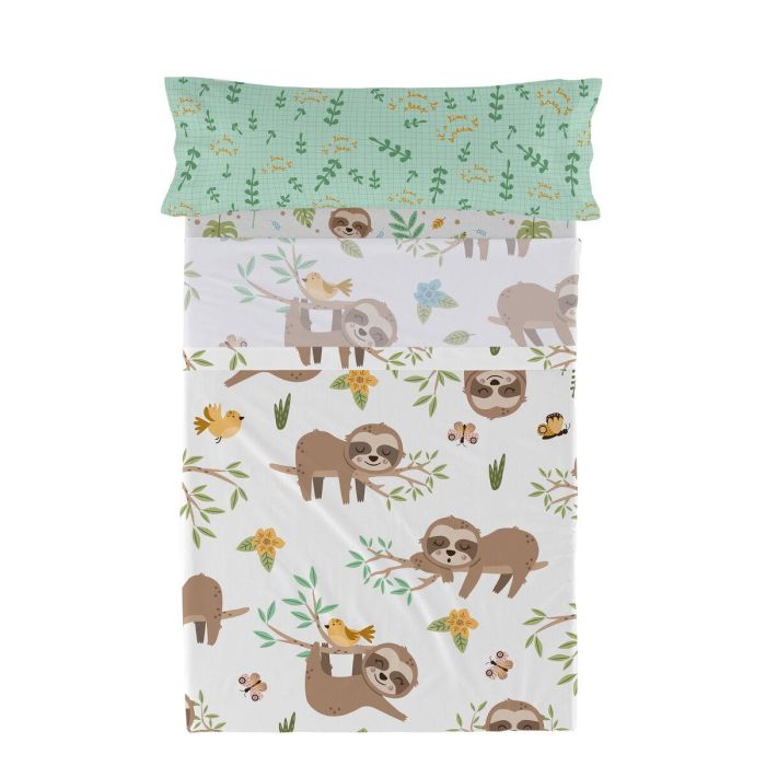 Juego de Sábanas HappyFriday Moshi Moshi Happy sloth Multicolor Cama de 105 2 Piezas