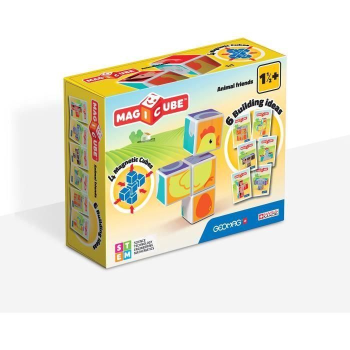 Geomag MAGICUBE Animal Friends Juego de Construcción Magnética 4 Cubos Figuras Animales para Niños +18 Meses