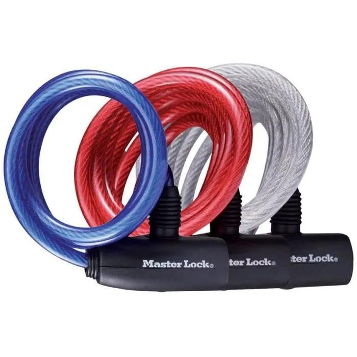 Master Lock Candado con cable de acero trenzado, 1.8 m de largo, 8 mm de diámetro, con revestimiento de vinilo 3