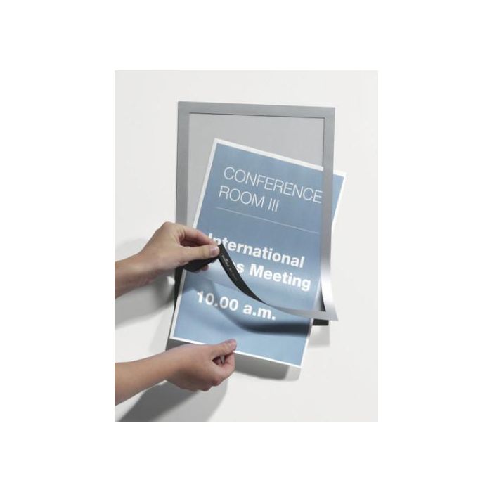 Durable Marco Portaanuncios Magnético Adhesivo Removible DIN A4 Plata Pack 2 Unidades – Lectura Doble Cara para Cristal y Plástico 4