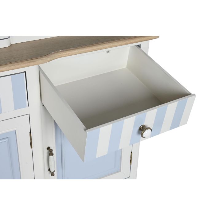 DKD Home Decor Vitrina Mediterraneo Bayona 2023 Blanco Azul Celeste Madera Cristal 44 x 199 x 141.5 cm 5