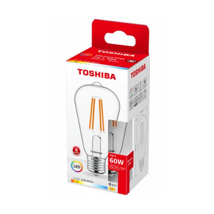 Bombilla LED TOSHIBA E27 ST64 7W 806Lm Blanco Cálido [TO-DELS-STW400767AE11] 1
