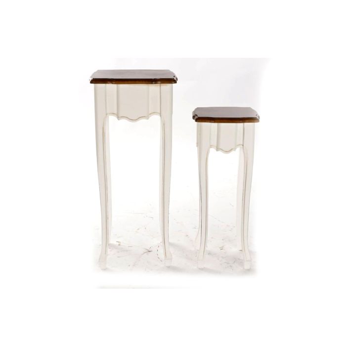 DKD Home Decor Mesita Auxiliar Tradicional Paulownia Blanco Marrón 35x35x80 cm Set de 2 4