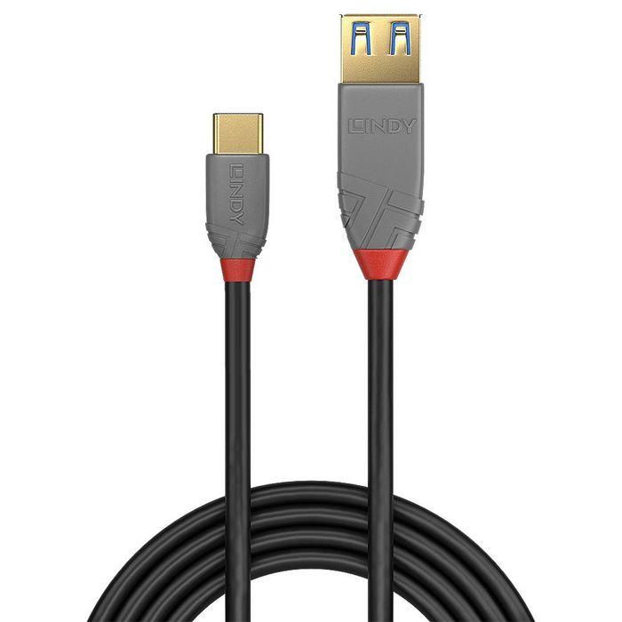 Lindy Cable Adaptador USB 3.2 Tipo C a A 10Gbps 0.15m Anthra Line 5A Triple Blindado Contactos Oro 24K 1