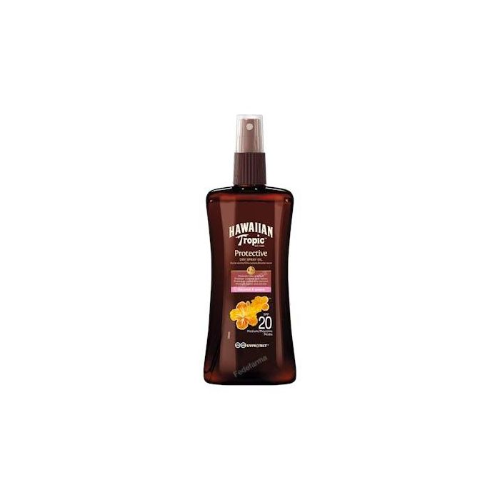 Hawaiian Tropic Protector Solar Corporal Aceite Seco Spray SPF20 Coco & Guayaba Tropical con Vitaminas C+E, Resistente al Agua, Hipoalergénico, 200 ml