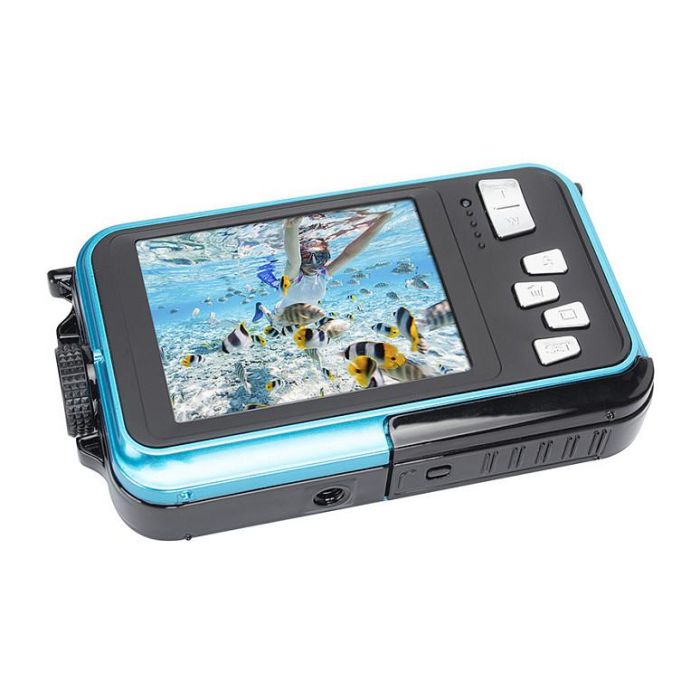 AgfaPhoto WP8000 Cámara Digital Compacta Azul, 24 MP, Sensor CMOS 1/3", Zoom Digital 16x, Full HD 1080p, Pantalla TFT 2.7", Resistente al Agua