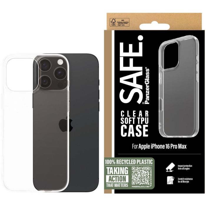 PanzerGlass SAFE. Funda TPU Transparente para iPhone 16 Pro Max, Resistente a Rayones y Golpes, Certificado MIL-STD-810H 1