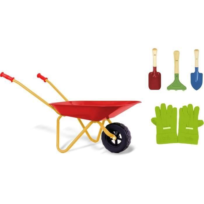 Klein 7669 Carretilla Metálica de Juguete Infantil para Niños +3 Años con 3 herramientas y guantes 1