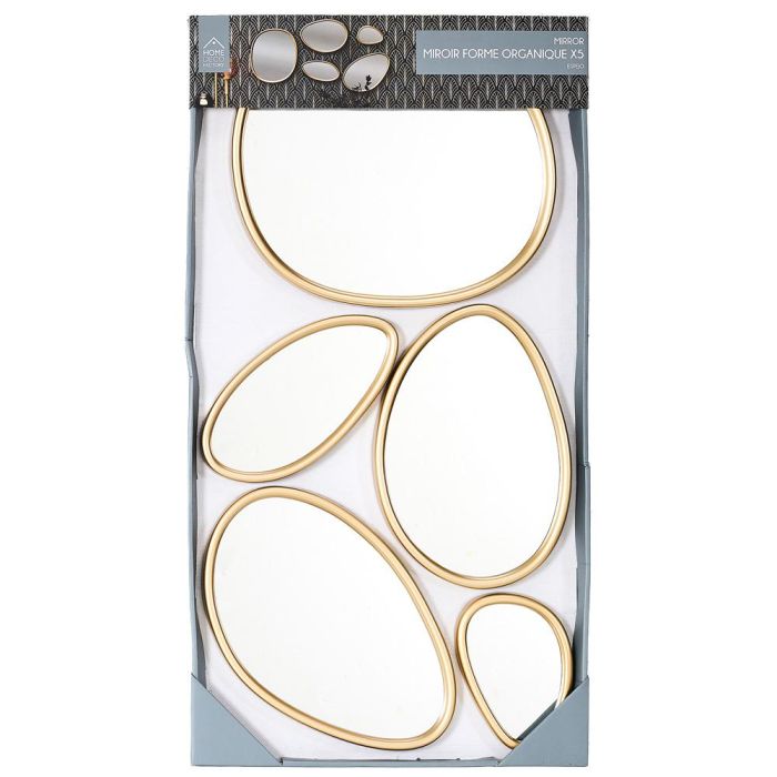 Home Deco Factory Juego de 5 Espejos Decorativos de Pared con Forma Orgánica Dorados de Vidrio y Poliestireno 4