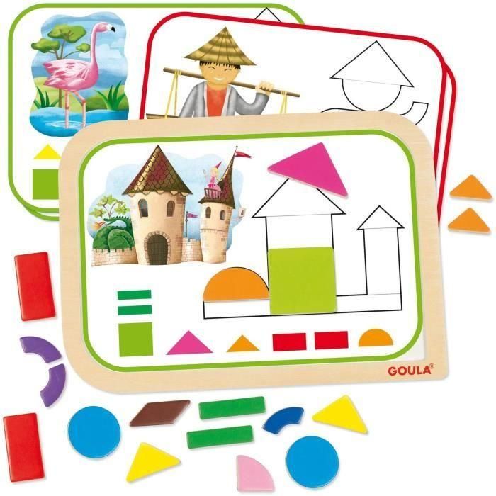 Goula 53155 Juego de Formas Magnéticas de Madera con 12 Actividades y 24 Piezas para Aprender Figuras - Edad +3 años 2