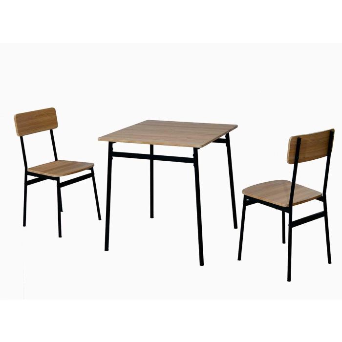 Giftdecor Set de Mesa Cuadrada 70x70 cm y 2 Sillas con Patas Negras de Madera y Metal
