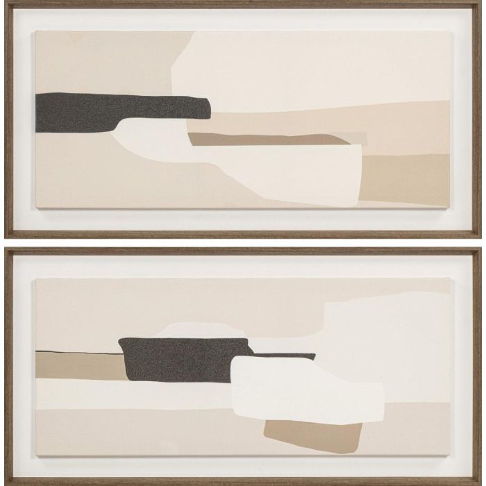 DKD Home Decor Cuadro Abstracto Beige Blanco 4 x 50 x 100 cm (2 Unidades) Lienzo y PS