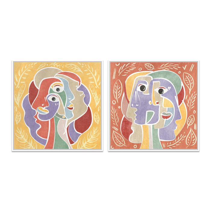 DKD Home Decor Cuadro Urban Caras Abstracto Multicolor 83x83 cm (4 cm fondo) Set de 2 Unidades de Lienzo