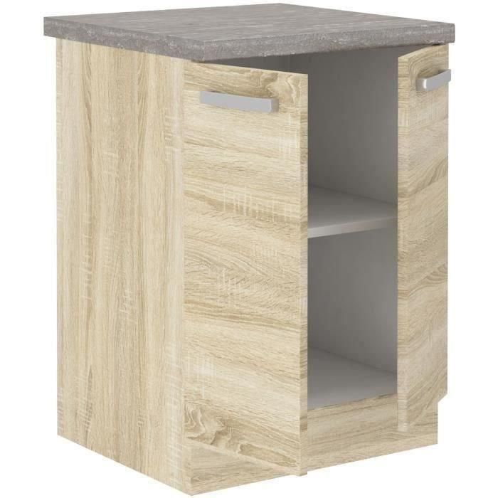 Mueble bajo con 2 puertas batientes - Decoración roble Sonoma - An 60 x P 51,6 x Al 85 cm - LASSEN 2 Mueble bajo con 2 puertas batientes - Decoración roble Sonoma - An 60 x P 51,6 x Al 85 cm - LASSEN 2