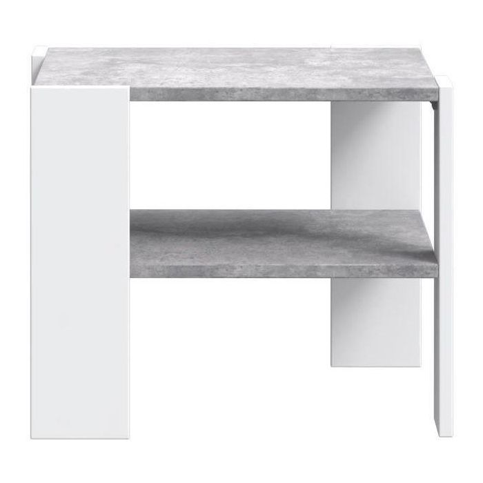 Mesa de centro PILVI con 2 bandejas - Estilo contemporáneo - Partículas de melamina - Decoración blanca y hormigón claro - L 55 x P 55 x H 45 cm