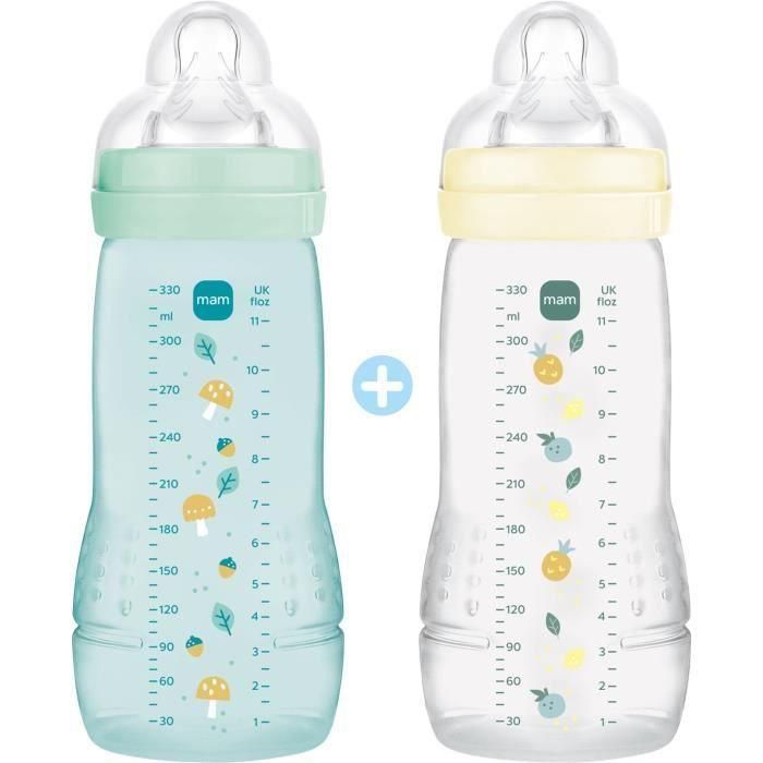 MAM MAM9001616858307 Set de 2 Biberones Easy Active, +6 meses, 330 ml, Tetina X flow, Colores Hielo y Perla MAM MAM9001616858307 Set de 2 Biberones Easy Active, +6 meses, 330 ml, Tetina X flow, Colores Hielo y Perla