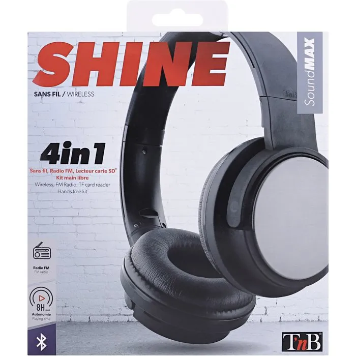 TNB Shine 3 Auriculares Inalámbricos Bluetooth, 4 en 1: Con Cable, Lector SD, Radio FM, Batería 8h, Negro - TNB3303170108031