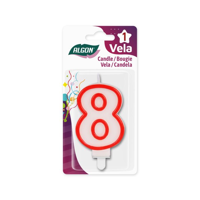 Vela Blanca con Borde Rojo 7 cm N.8 Algon (36 Unidades) 1 Vela Blanca con Borde Rojo 7 cm N.8 Algon (36 Unidades) 1