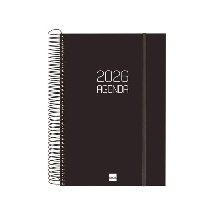 Finocam E11-165x242 mm Agenda Espiral Opaque 1 Día Página Tapa PP Negro 2026 – Formato Profesional Sobremesa