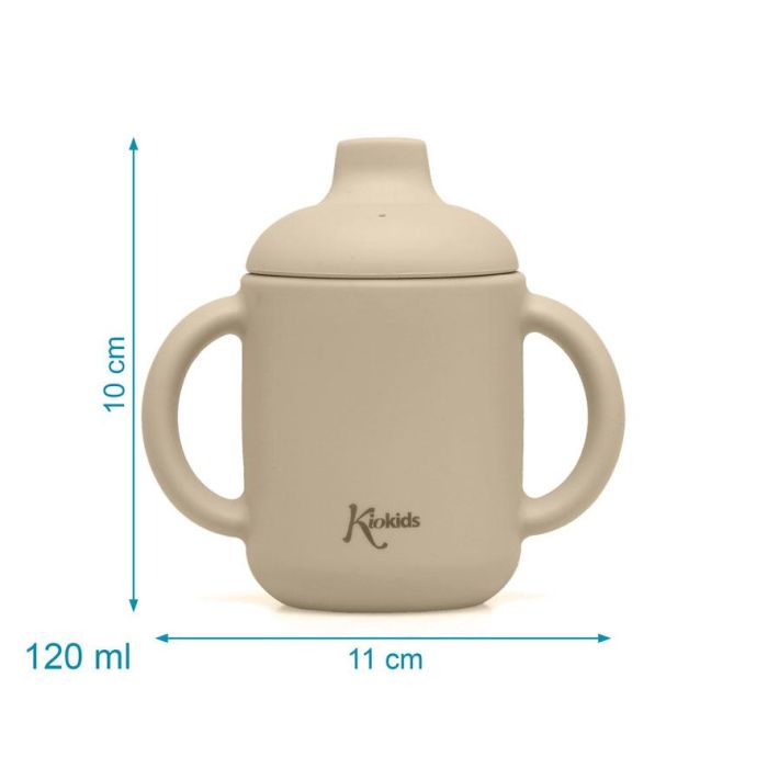KioKids Taza de Silicona de Alta Calidad con Asas y Boquilla para Bebés +4 meses | Uso Alimentario, Apta Lavavajillas/Microondas, Beige 120ml 3