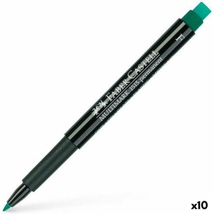 Faber Castell Rotulador Permanente Multifuncional Multimark F con Goma Integrada, Resistente al Agua, Verde (Set de 10)