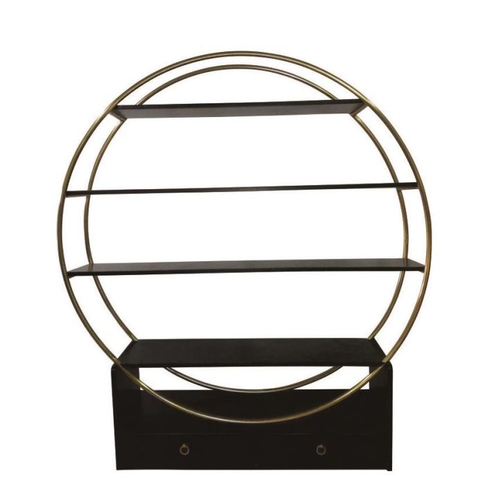DKD Home Decor Estantería Oriental con 4 Estantes y 2 Cajones, Madera de Álamo y Metal Blanco Dorado, 160x180x35 cm