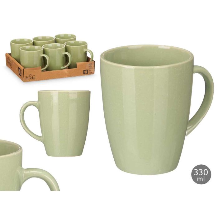 Vessia Jarra Mug Verde Menta 330 ml Cerámica Loza - Acabado Brillo 11.5x10.5x8.5 cm (24 Unidades)