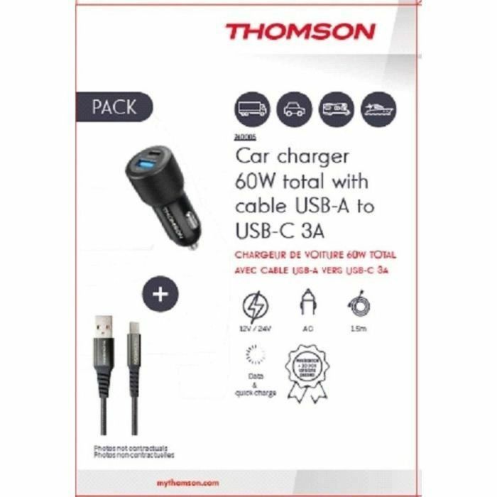 Thomson THO3513767400053 Cargador Coche 60W y Cable USB-A a C 3A 1.5m 1 Thomson THO3513767400053 Cargador Coche 60W y Cable USB-A a C 3A 1.5m 1