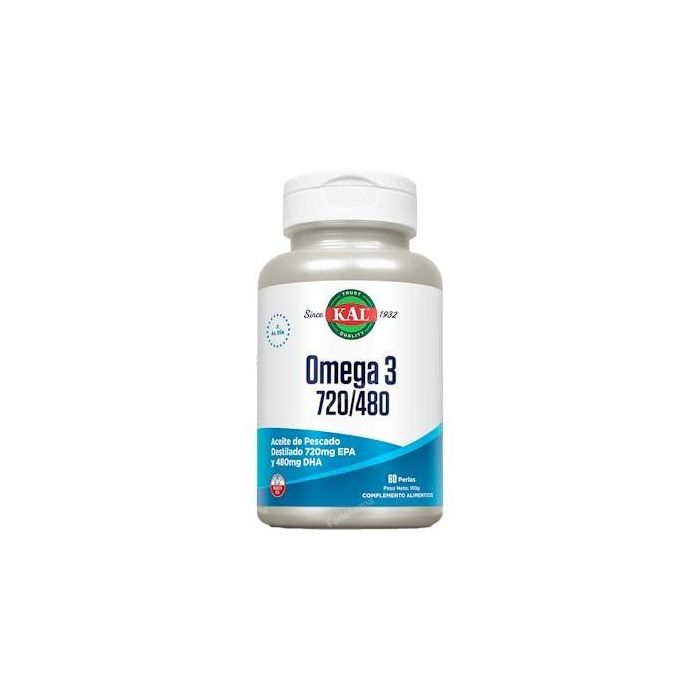 KAL Omega 3 720/480 EPA/DHA, Aceite de Pescado Purificado de Aguas Frías, 60 Perlas para Articulaciones y Cerebro